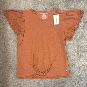 Lucky Brand Chestnut Orange Flutter Sleeve Top